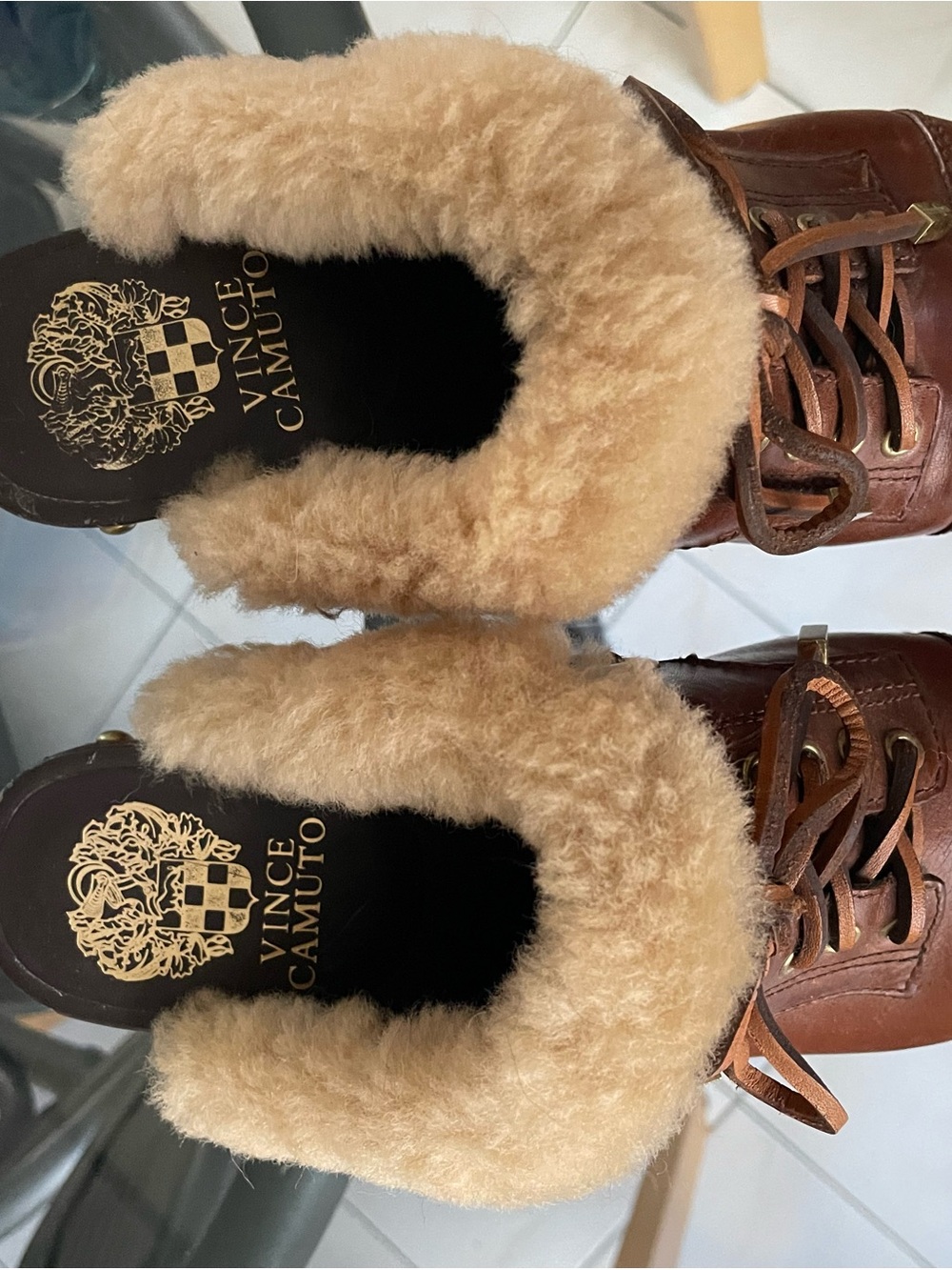 Vince Camuto Women's Brown Shearling-Trim Platform Clog Heels - Picture 6 of 6